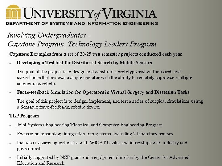 Involving Undergraduates Capstone Program, Technology Leaders Program Capstone Examples from a set of 20