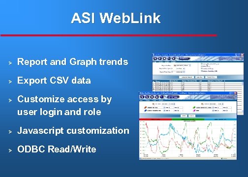 ASI Web. Link Ø Report and Graph trends Ø Export CSV data Ø Customize
