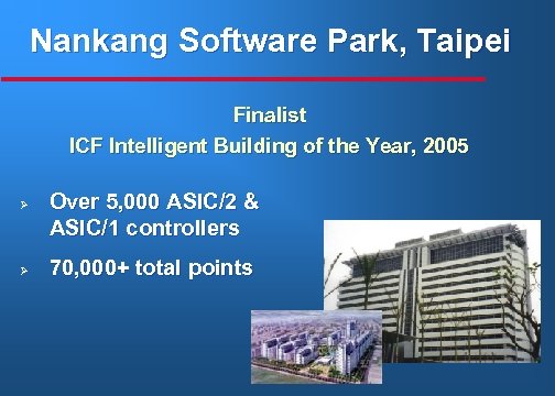 Nankang Software Park, Taipei Finalist ICF Intelligent Building of the Year, 2005 Ø Ø