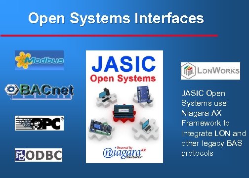 Open Systems Interfaces JASIC Open Systems use Niagara AX Framework to integrate LON and