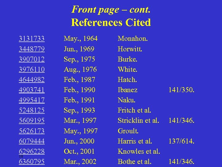 Front page – cont. References Cited 3131733 3448779 3907012 3976110 4644982 4903741 4995417 5248125