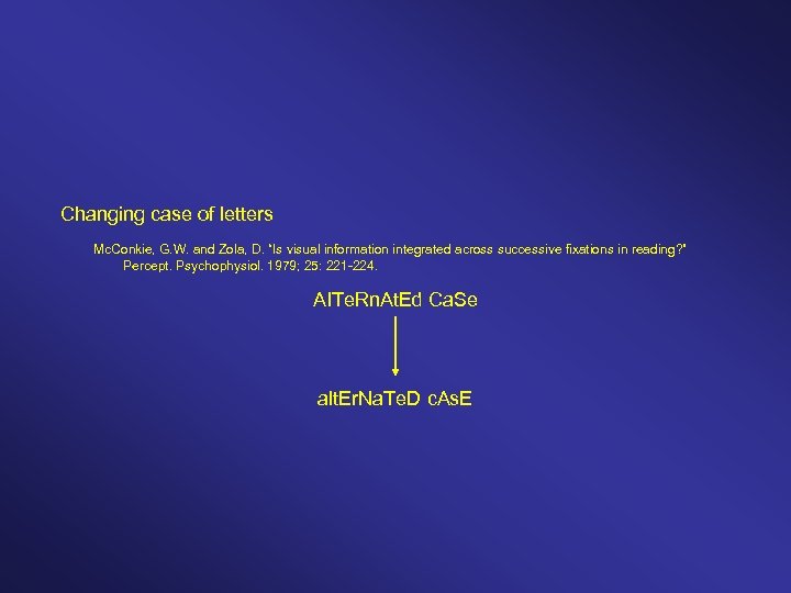 Changing case of letters Mc. Conkie, G. W. and Zola, D. “Is visual information