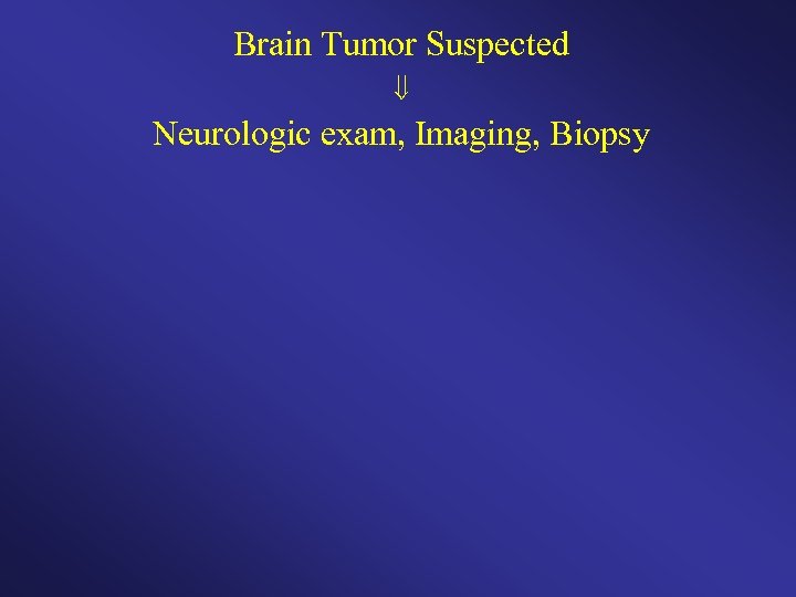 Brain Tumor Suspected Neurologic exam, Imaging, Biopsy 