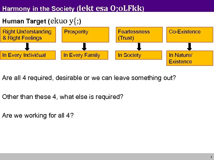 Harmony in the Society (lekt esa O; o. LFkk) Human Target (ekuo y{; )