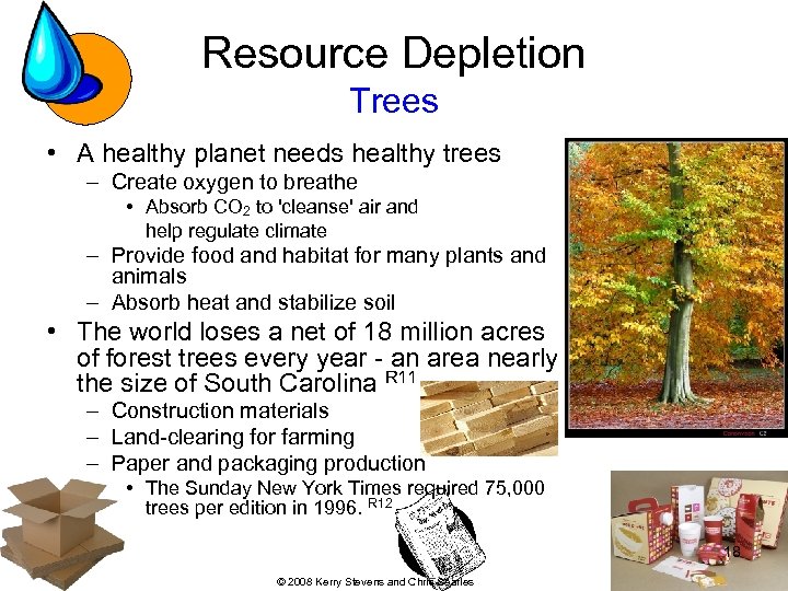 Resource Depletion Trees • A healthy planet needs healthy trees – Create oxygen to