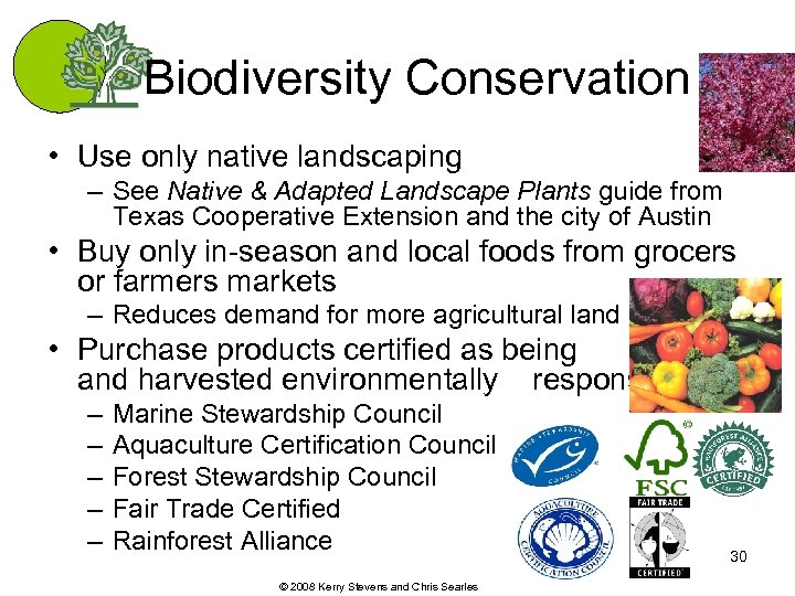 Biodiversity Conservation • Use only native landscaping – See Native & Adapted Landscape Plants