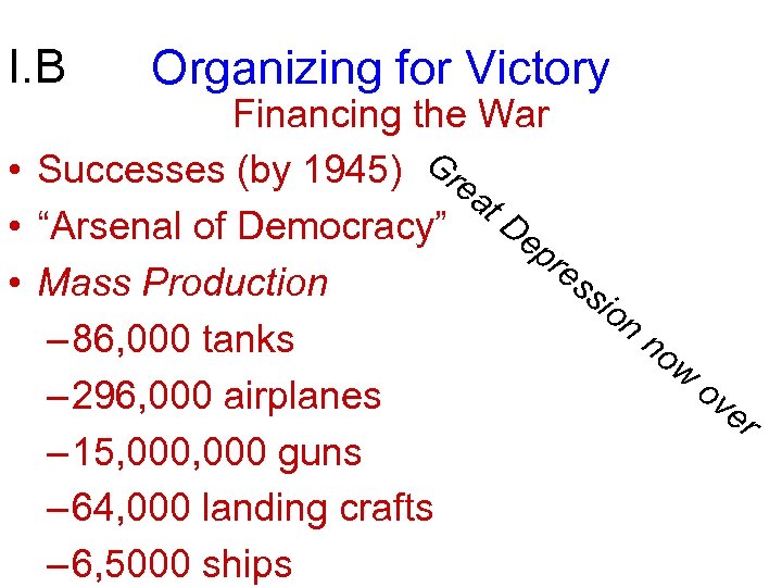 I. B Organizing for Victory Financing the War Gr • Successes (by 1945) e