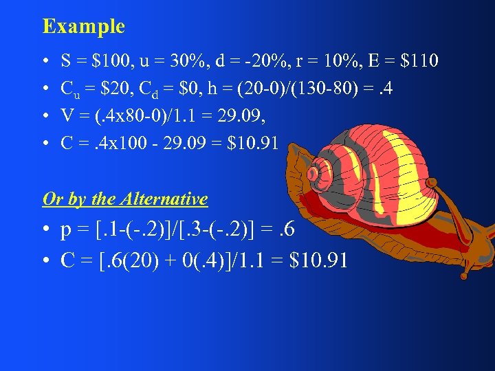 Example • • S = $100, u = 30%, d = -20%, r =