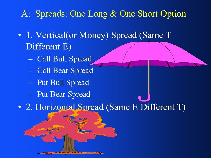 A: Spreads: One Long & One Short Option • 1. Vertical(or Money) Spread (Same
