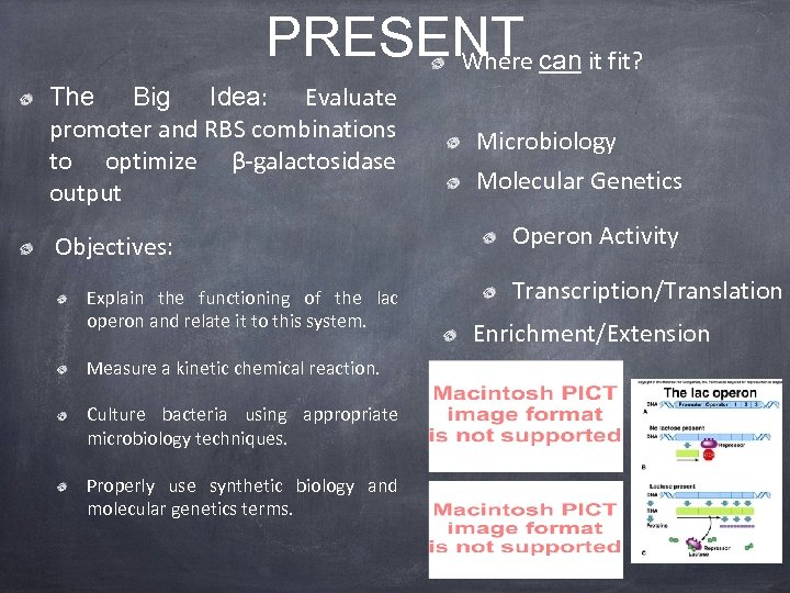 PRESENT can it fit? Where The Big Idea: Evaluate promoter and RBS combinations to