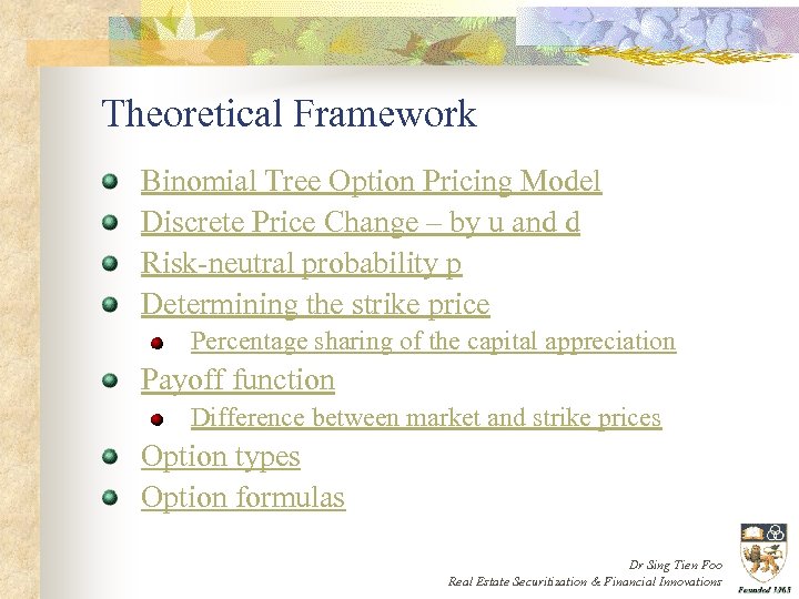 Theoretical Framework Binomial Tree Option Pricing Model Discrete Price Change – by u and