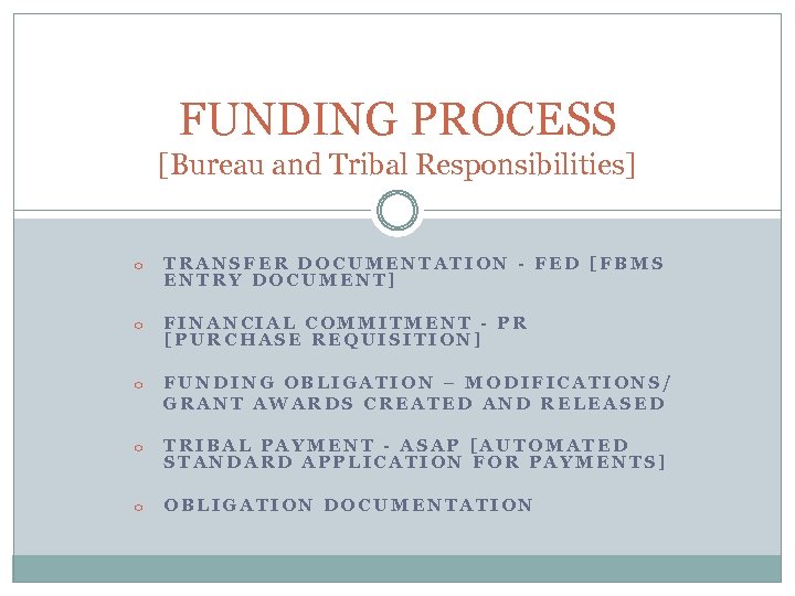 FUNDING PROCESS [Bureau and Tribal Responsibilities] o TRANSFER DOCUMENTATION - FED [FBMS ENTRY DOCUMENT]