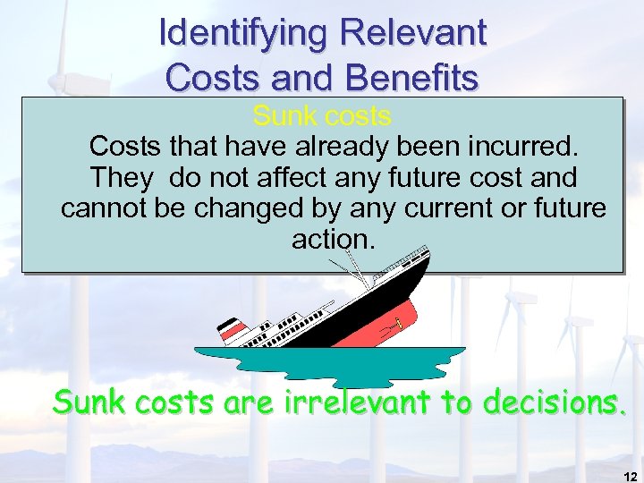 Identifying Relevant Costs and Benefits Sunk costs Costs that have already been incurred. They