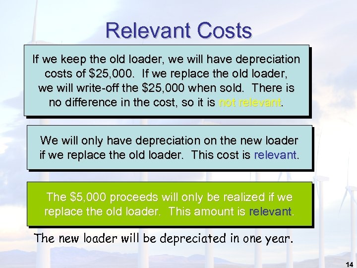 Relevant Costs If we keep the old loader, we will have depreciation costs of