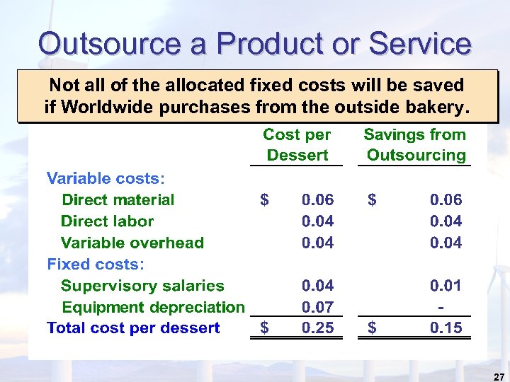 Outsource a Product or Service Not all of the allocated fixed costs will be