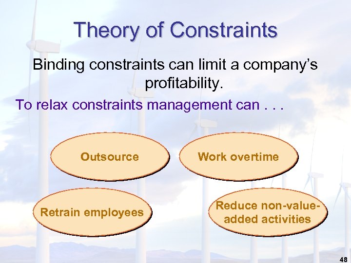 Theory of Constraints Binding constraints can limit a company’s profitability. To relax constraints management
