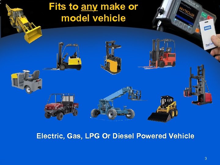 Fits to any make or model vehicle Electric, Gas, LPG Or Diesel Powered Vehicle