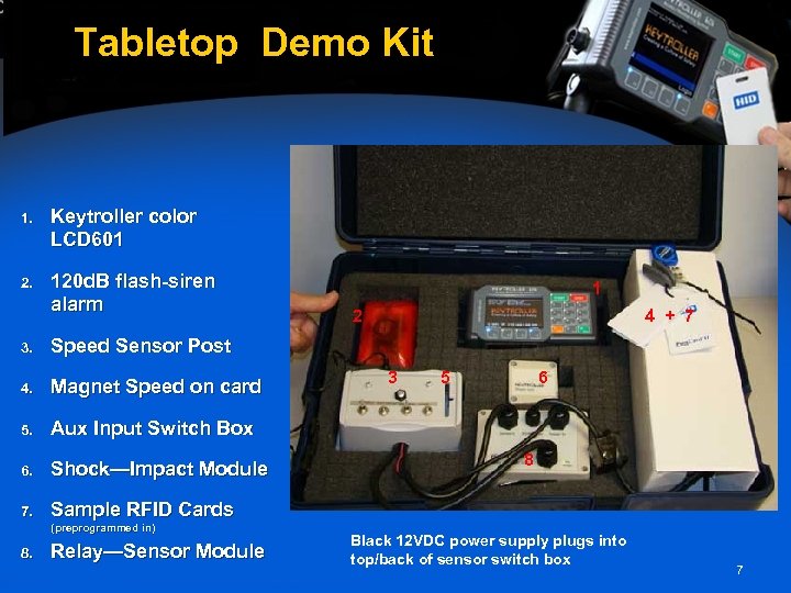 Tabletop Demo Kit 1. Keytroller color LCD 601 2. 120 d. B flash-siren alarm
