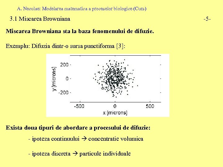 A. Neculae: Modelarea matematica a proceselor biologice (Curs) 3. 1 Miscarea Browniana sta la