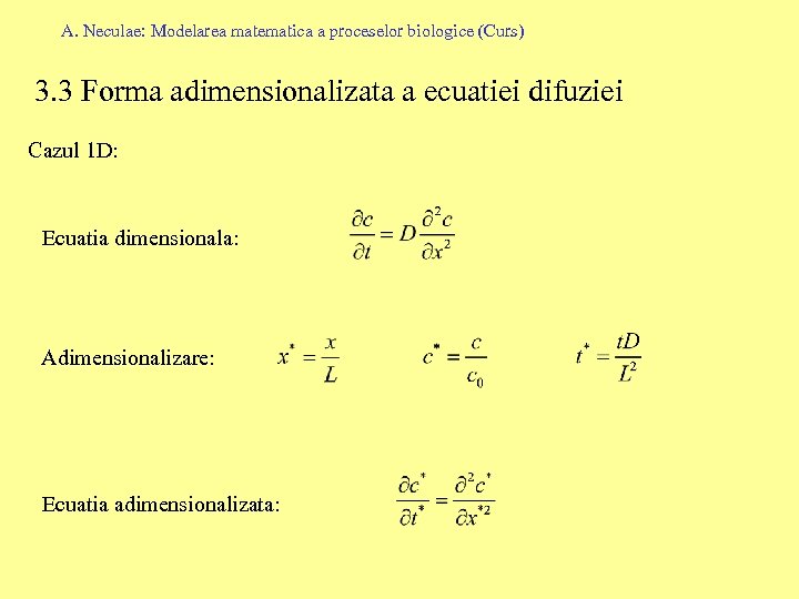 A. Neculae: Modelarea matematica a proceselor biologice (Curs) 3. 3 Forma adimensionalizata a ecuatiei