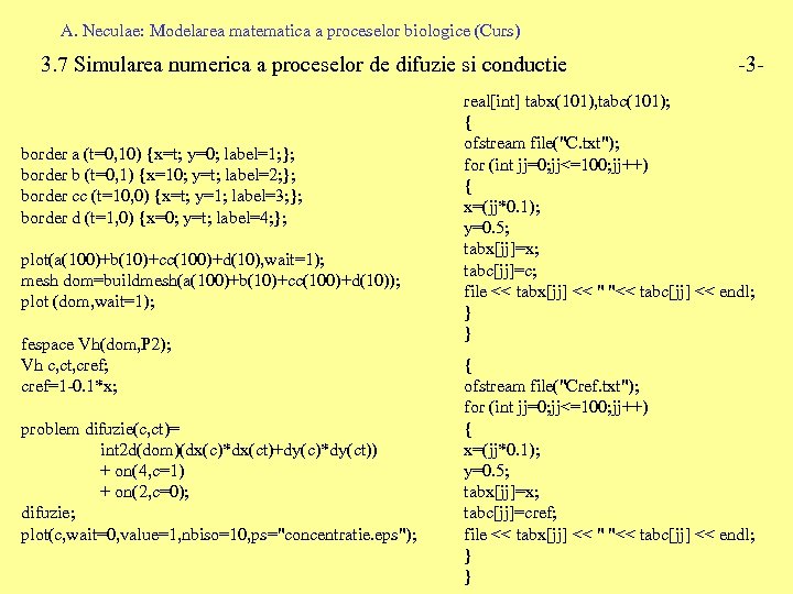 A. Neculae: Modelarea matematica a proceselor biologice (Curs) 3. 7 Simularea numerica a proceselor
