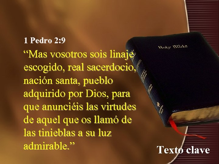 1 Pedro 2: 9 “Mas vosotros sois linaje escogido, real sacerdocio, nación santa, pueblo