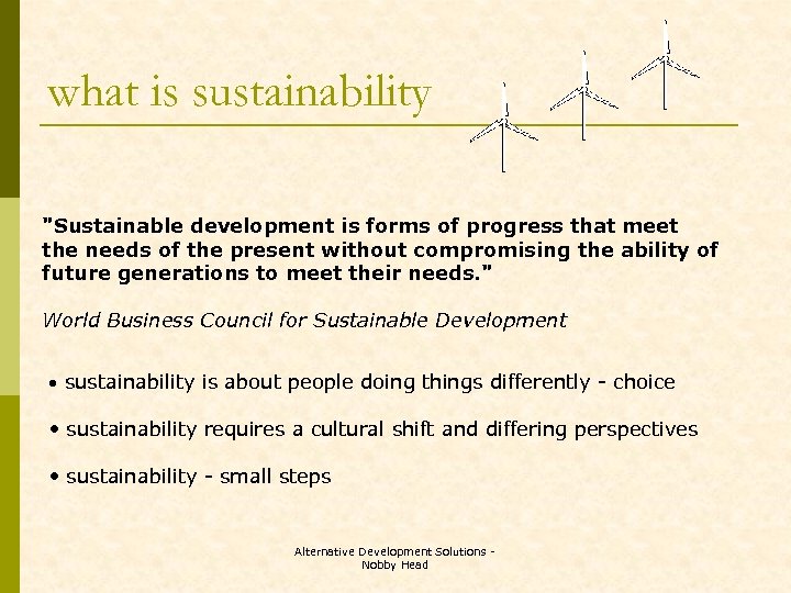 what is sustainability "Sustainable development is forms of progress that meet the needs of