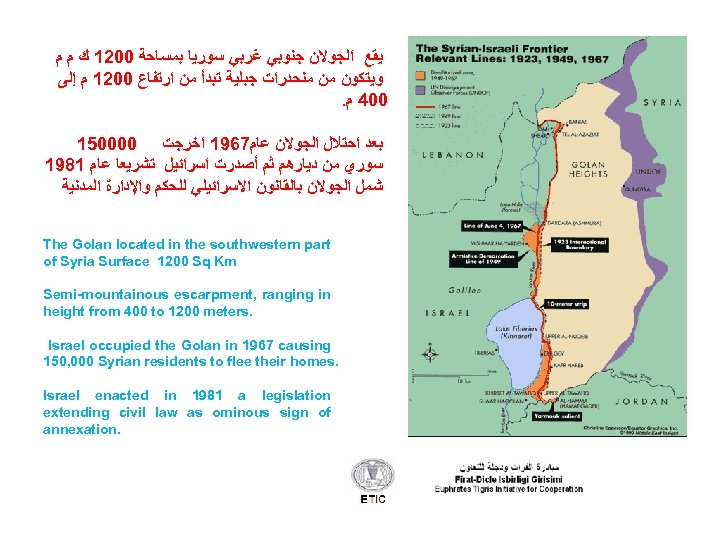  ﻳﻘﻊ ﺍﻟﺠﻮﻻﻥ ﺟﻨﻮﺑﻲ ﻏﺮﺑﻲ ﺳﻮﺭﻳﺎ ﺑﻤﺴﺎﺣﺔ 0021 ﻙ ﻡ ﻡ ﻭﻳﺘﻜﻮﻥ ﻣﻦ ﻣﻨﺤﺪﺭﺍﺕ