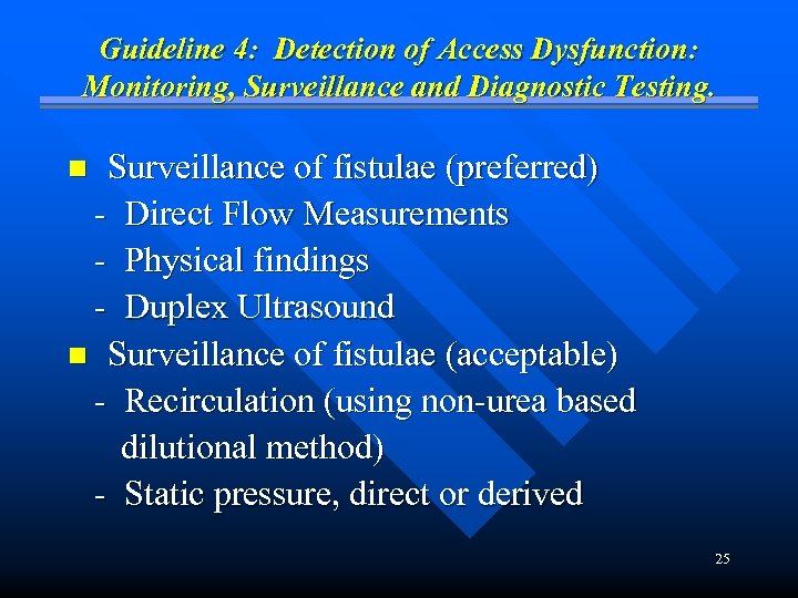 Guideline 4: Detection of Access Dysfunction: Monitoring, Surveillance and Diagnostic Testing. Surveillance of fistulae