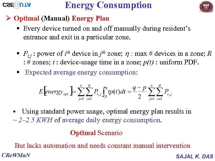Energy Consumption Ø Optimal (Manual) Energy Plan § Every device turned on and off