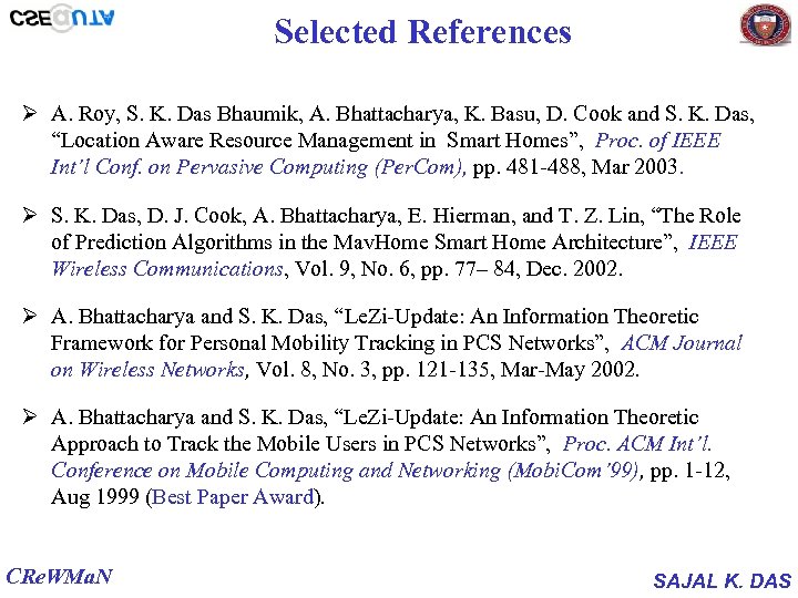 Selected References Ø A. Roy, S. K. Das Bhaumik, A. Bhattacharya, K. Basu, D.