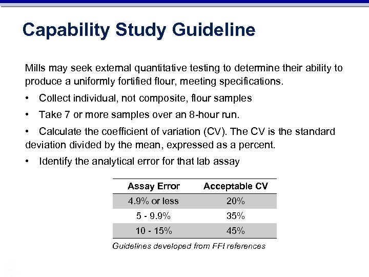 Capability Study Guideline Mills may seek external quantitative testing to determine their ability to