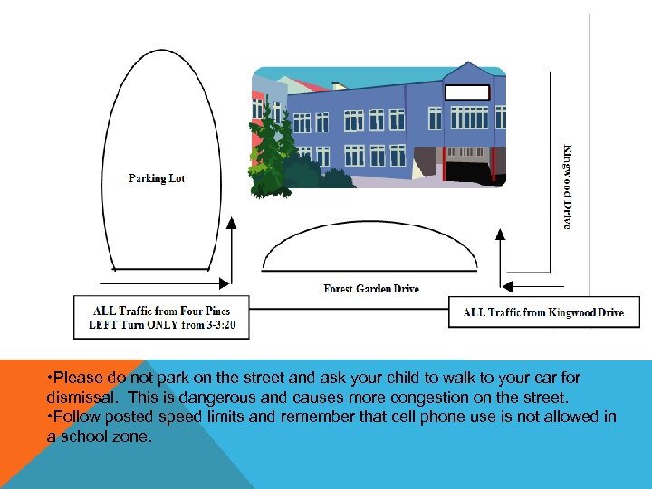  • Please do not park on the street and ask your child to