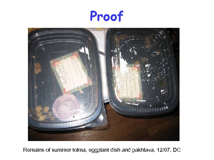 Proof Remains of summer tolma, eggplant dish and pakhlava, 12/07, DC 