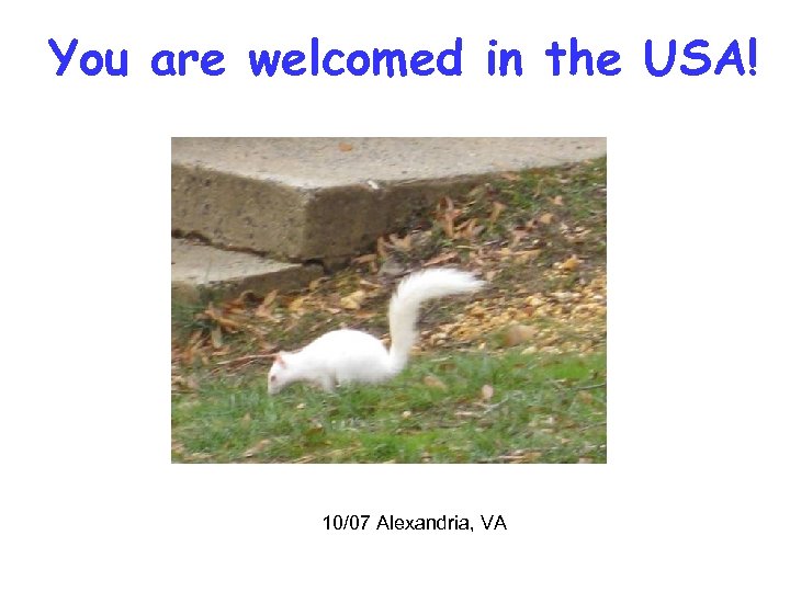 You are welcomed in the USA! 10/07 Alexandria, VA 