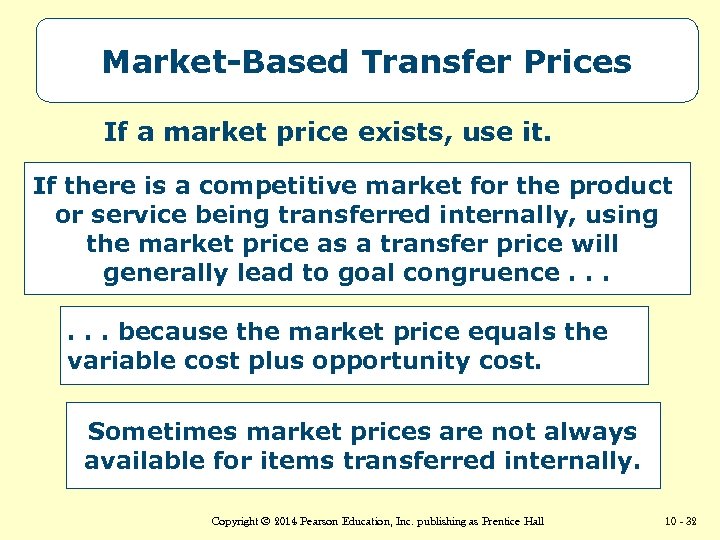Market-Based Transfer Prices If a market price exists, use it. If there is a