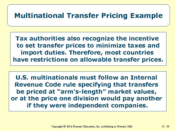Multinational Transfer Pricing Example Tax authorities also recognize the incentive to set transfer prices