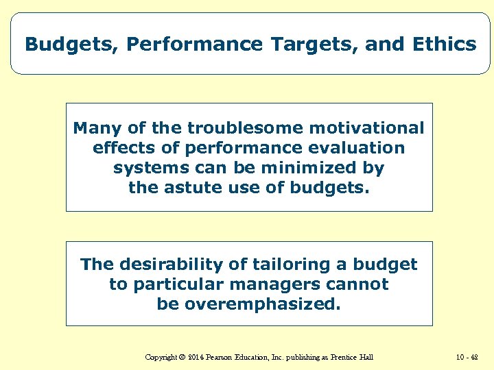 Budgets, Performance Targets, and Ethics Many of the troublesome motivational effects of performance evaluation