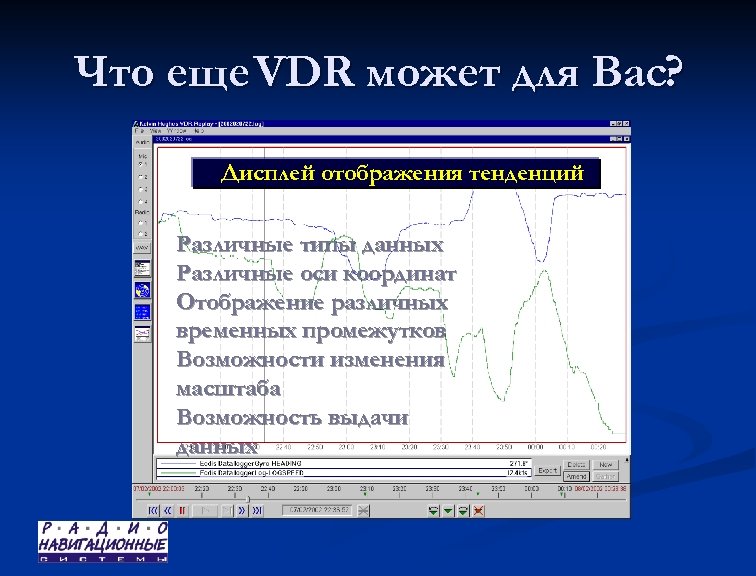 Что еще VDR может для Вас? Дисплей отображения тенденций Различные типы данных Различные оси