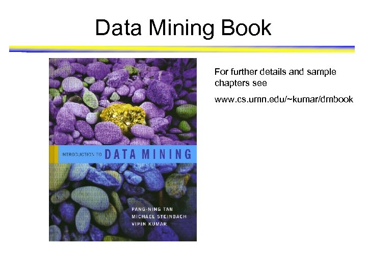 Data Mining Book For further details and sample chapters see www. cs. umn. edu/~kumar/dmbook