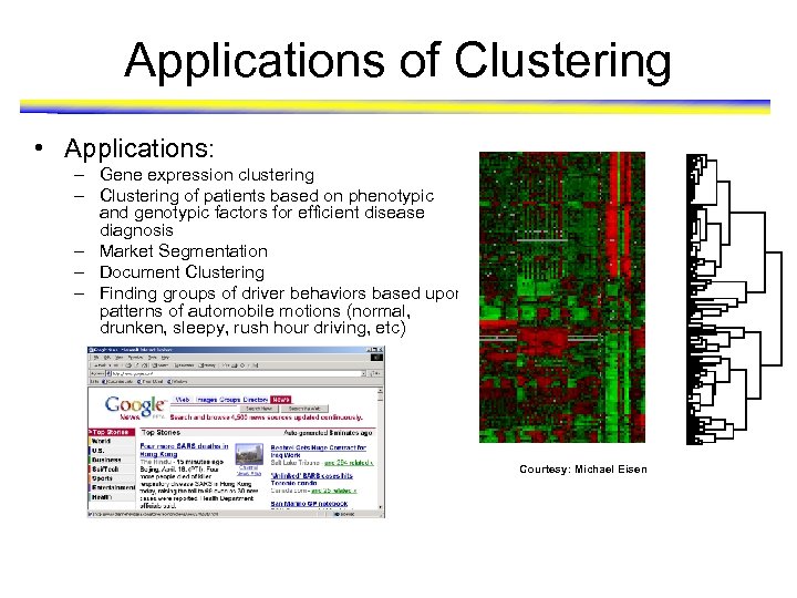 Applications of Clustering • Applications: – Gene expression clustering – Clustering of patients based