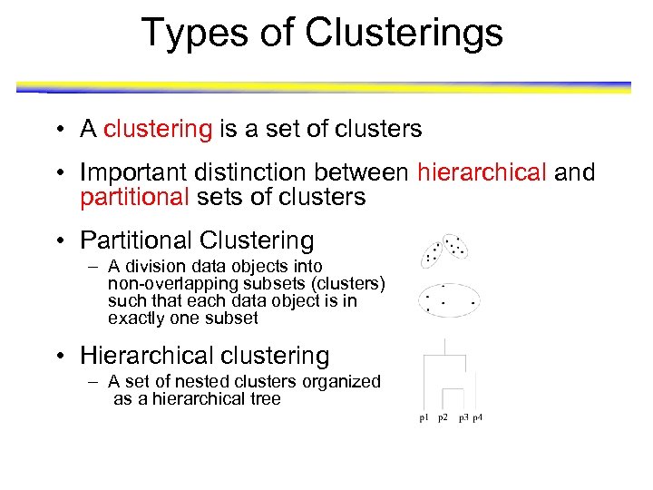 Types of Clusterings • A clustering is a set of clusters • Important distinction