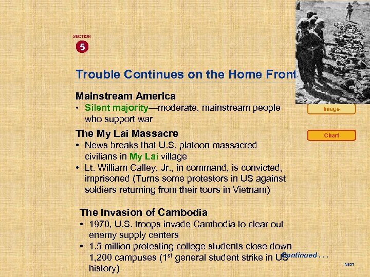 SECTION 5 Trouble Continues on the Home Front Mainstream America • Silent majority—moderate, mainstream