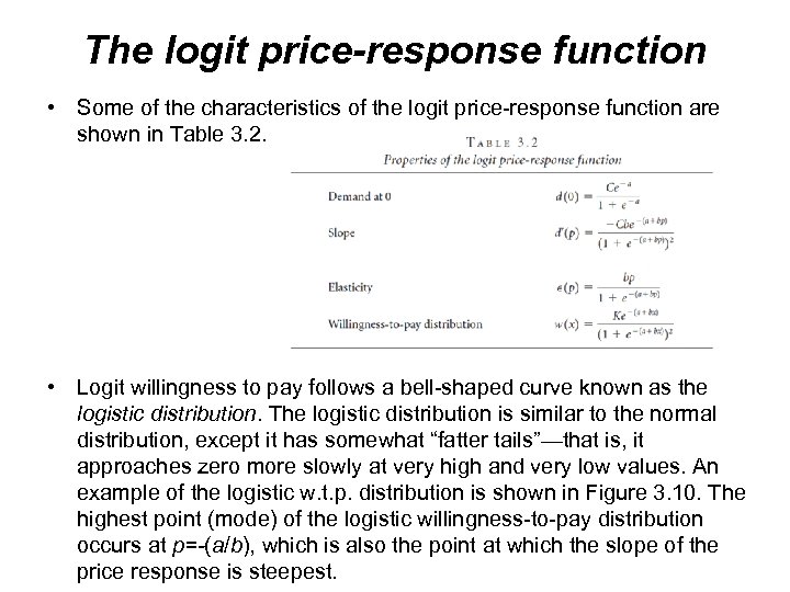 The logit price-response function • Some of the characteristics of the logit price-response function