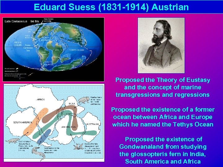 Eduard Suess (1831 -1914) Austrian Proposed the Theory of Eustasy and the concept of