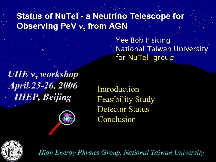 Status of Nu. Tel - a Neutrino Telescope for Observing Pe. V from AGN