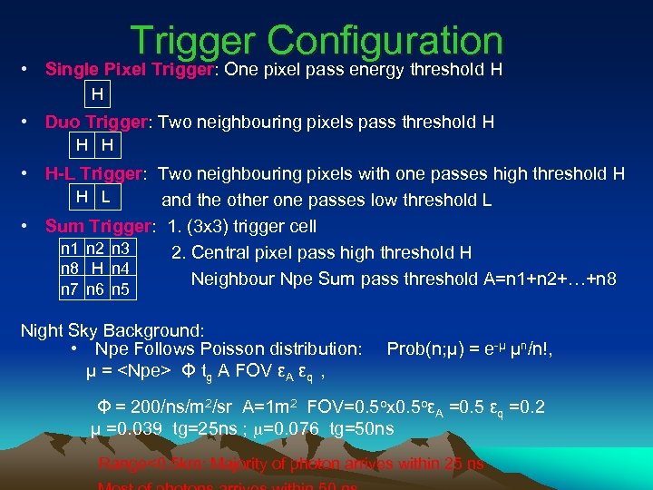 Trigger Configuration • Single Pixel Trigger: One pixel pass energy threshold H H •