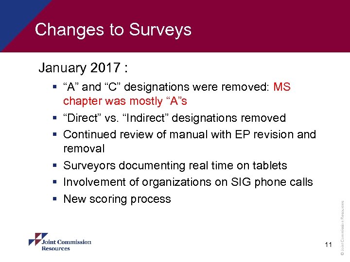 Changes to Surveys § “A” and “C” designations were removed: MS chapter was mostly