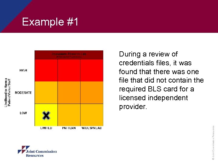 Example #1 © Joint Commission Resources During a review of credentials files, it was