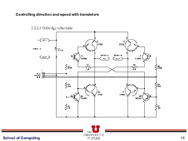 Controlling direction and speed with transistors School of Computing 16 